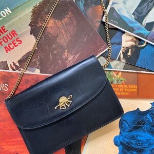 Elegant Navy Leather Clutch Shoulder Bag